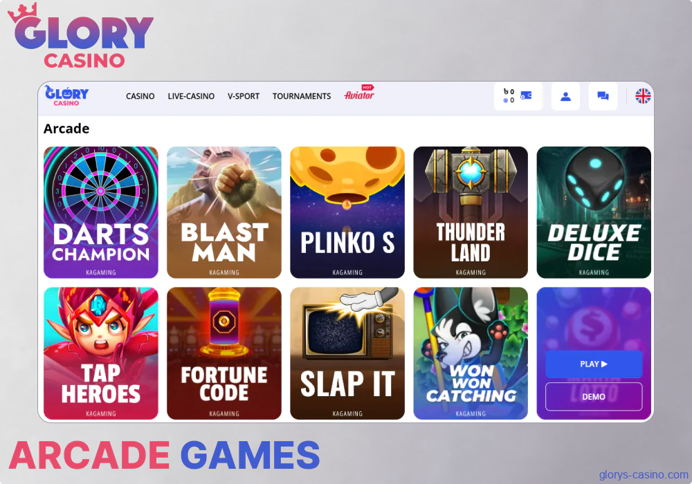 Arcade games available in Glory Casino Bangladesh