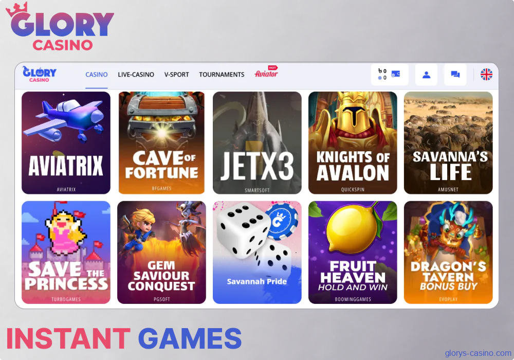 Instant games available in Glory Casino Bangladesh