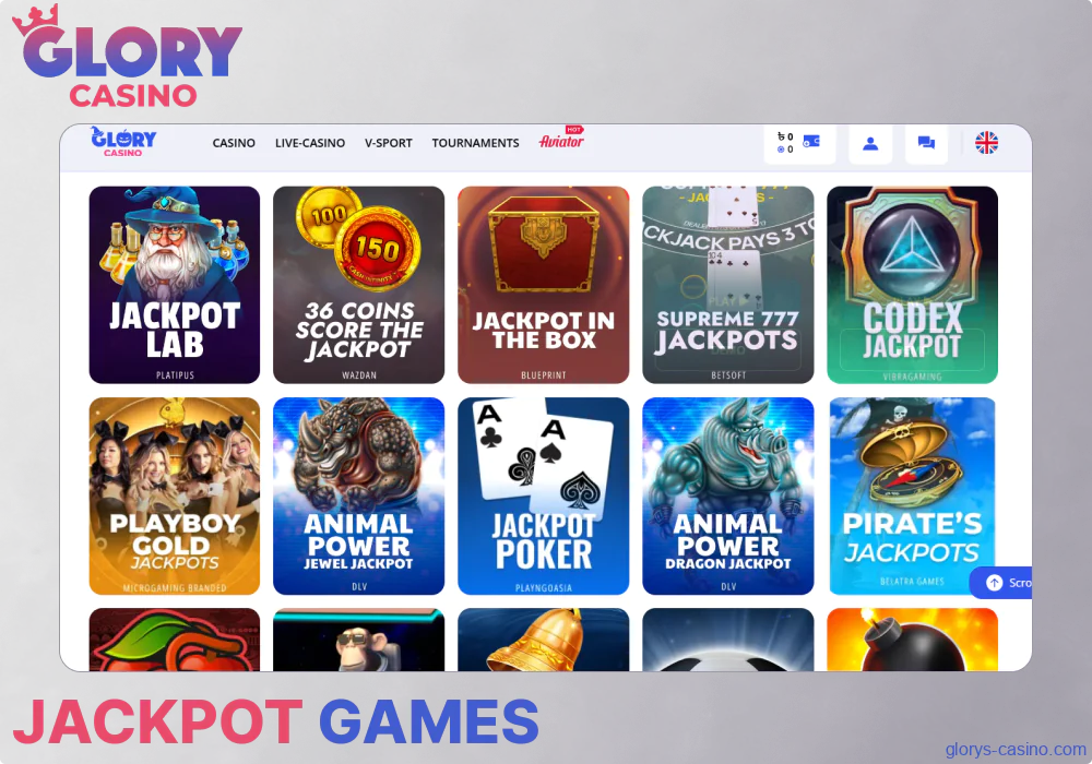 Jackpot games available in Glory Casino Bangladesh