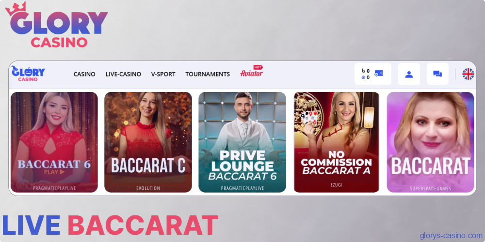 Live Baccarat options available in Glory Casino