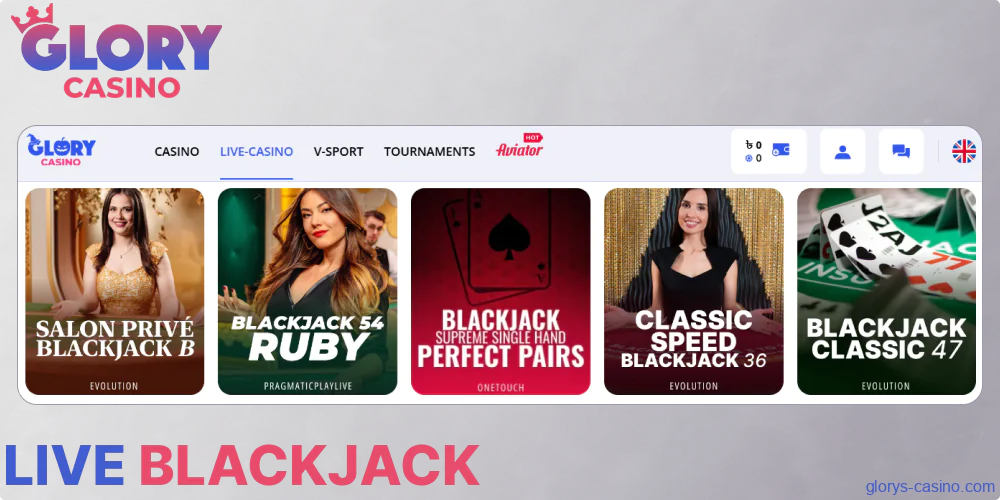 Live Blackjack options available in Glory Casino