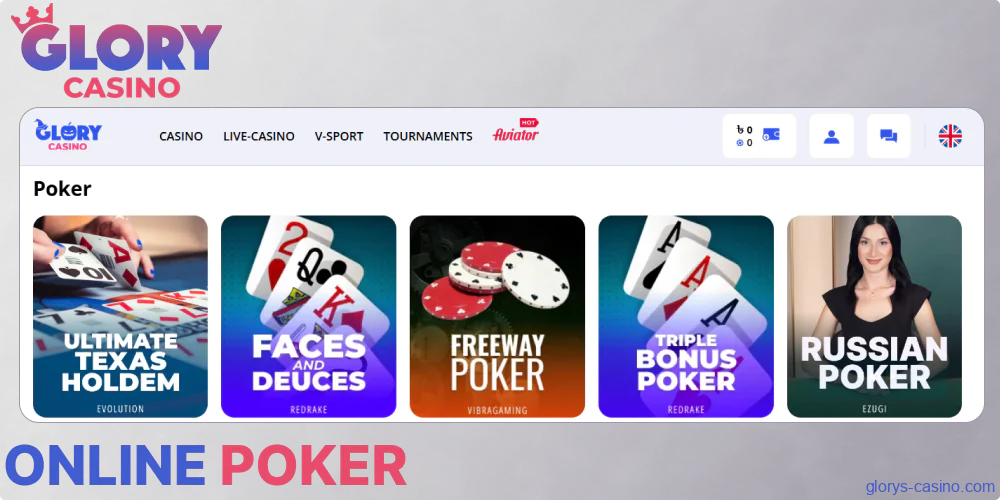 Online Poker options available in Glory Casino Bangladesh