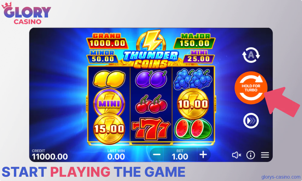 Start playing the game on Glory Casino