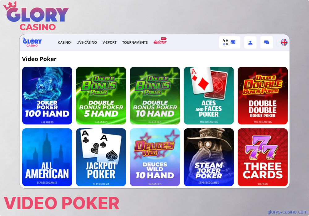 Video Poker games available in Glory Casino Bangladesh