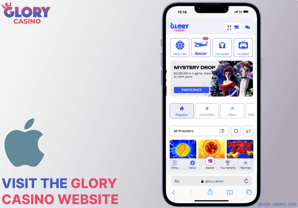 Visit the Glory Casino website