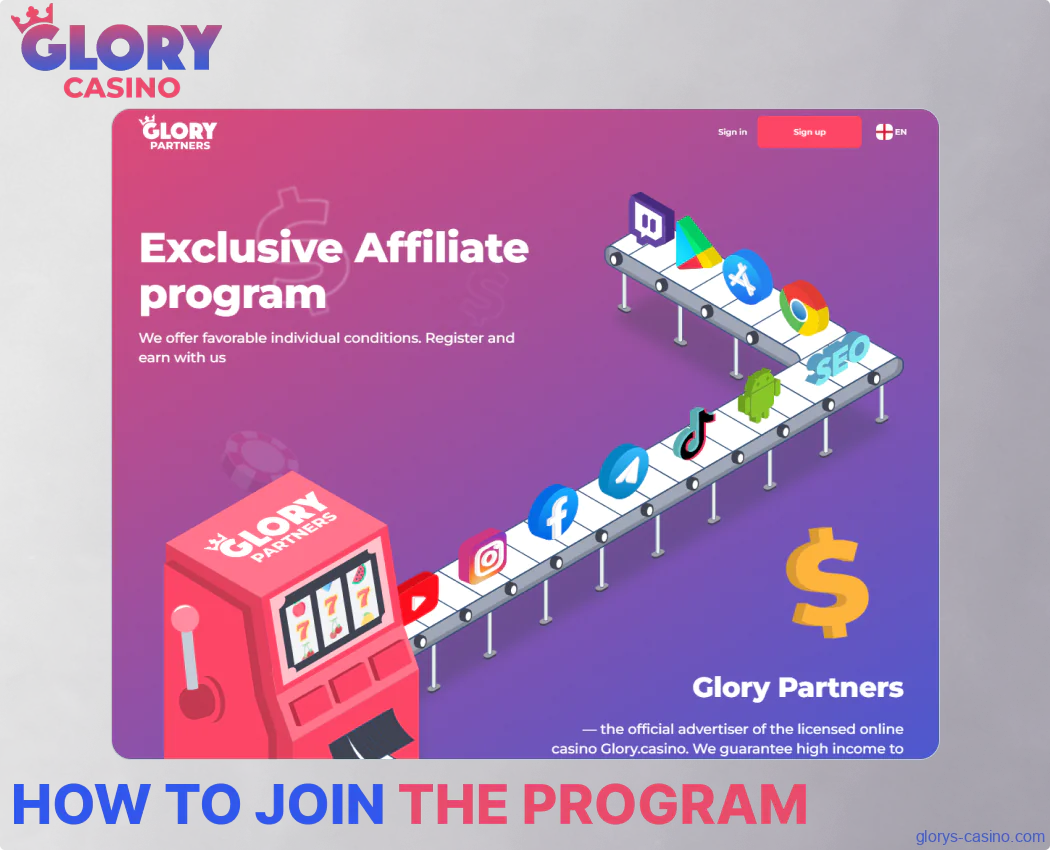 Instructions on joining the Glory Casino affiliate program in Bangladesh