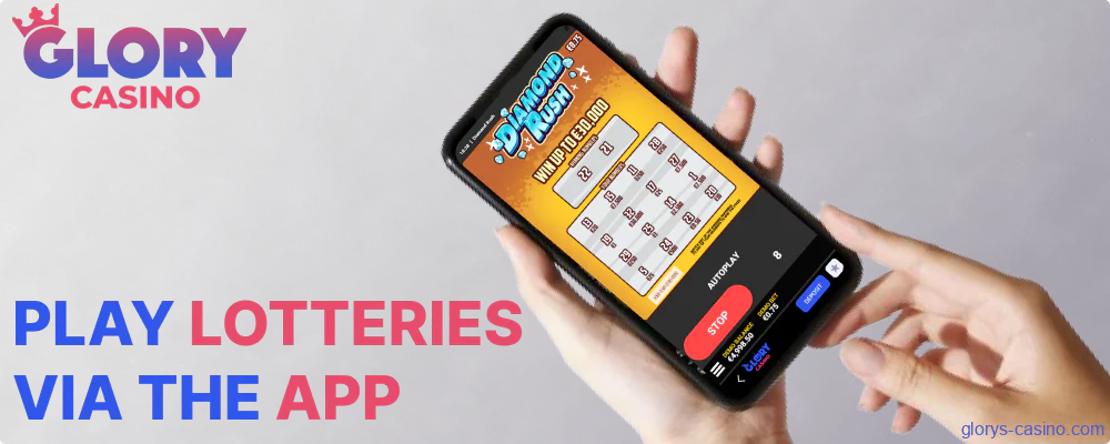 Lottery games available in the Glory Casino mobile app