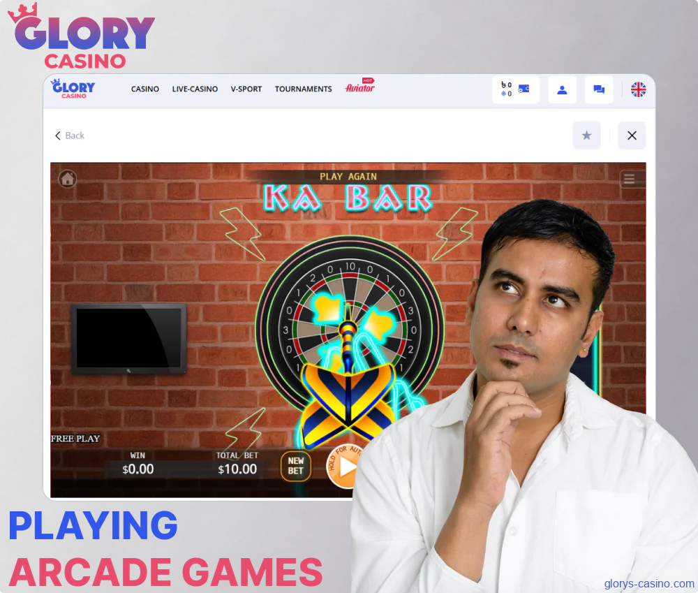 Instructions on playing arcade games on Glory Casino for players from Bangladesh