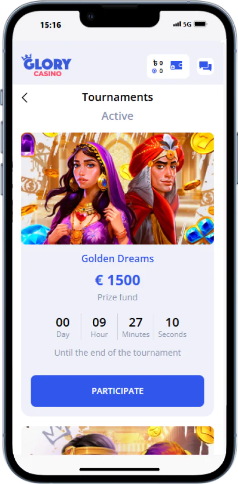 Tournaments in Glory Casino app