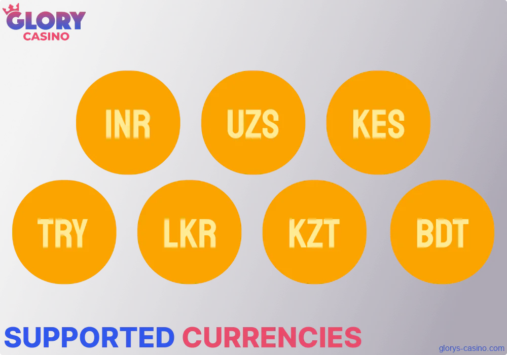 Currencies supported by Glory Casino Bangladesh